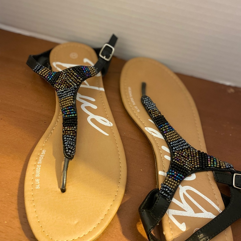 Women's Black Beaded Sandals